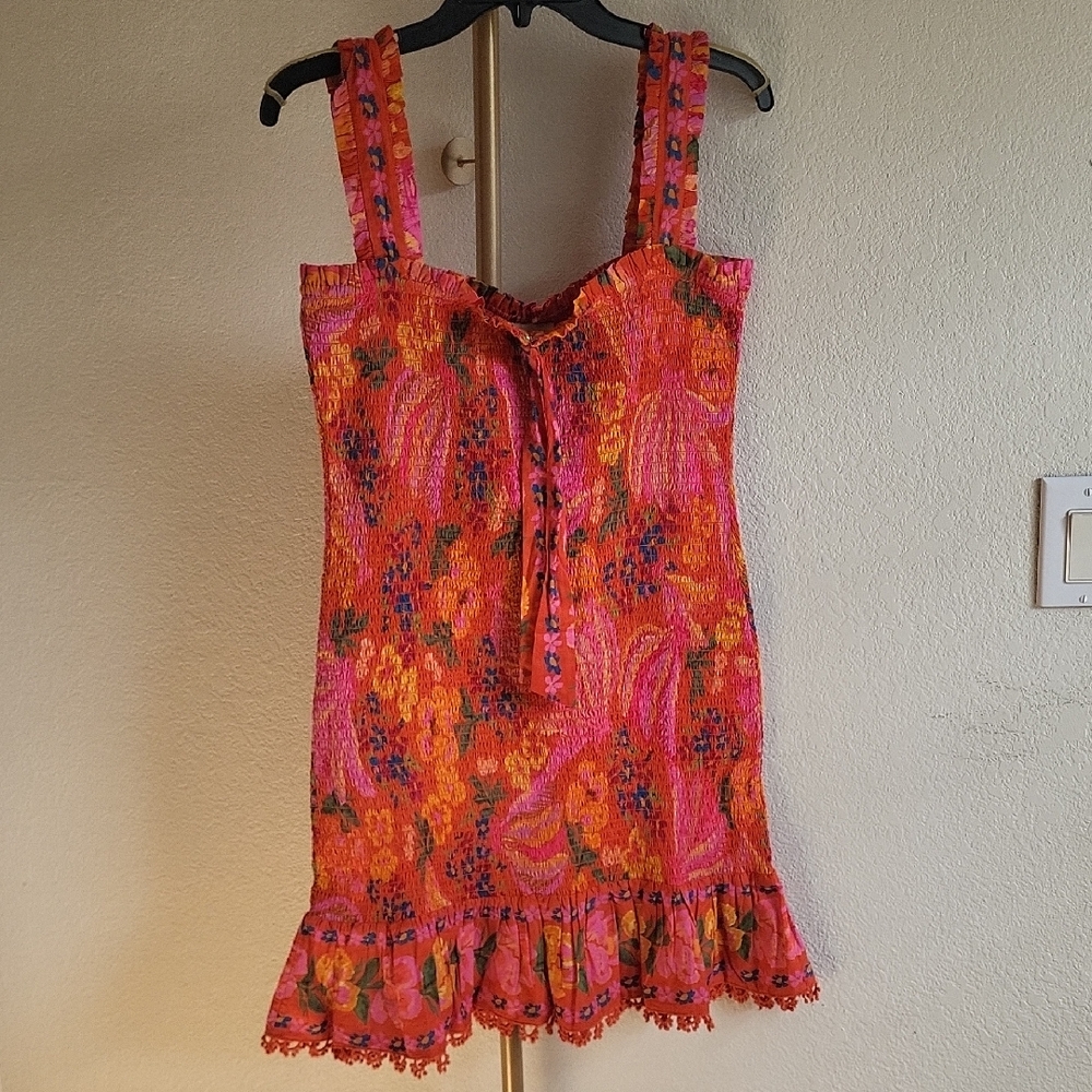 NWT Farm Rio Red Spring Banana Smocked‎ Mini Dress Size L - Picture 4 of 14